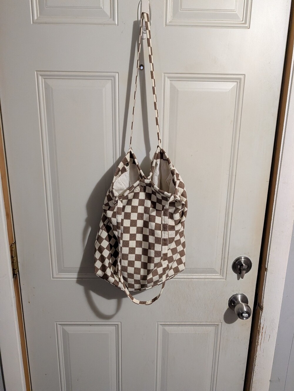 Amazon Checkerboard Canvas Tote - Cream & Brown